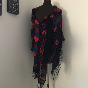 VINTAGE MEXICAN WOVEN & EMBROIDERED EVENING SHAWL